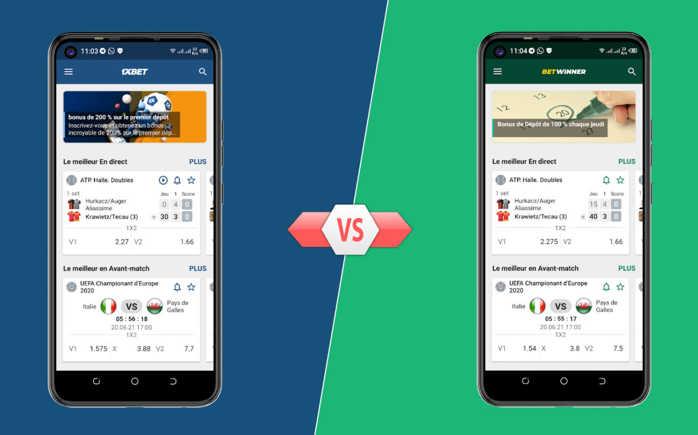 Betwinner vs 1xBet différence entre les applications mobiles